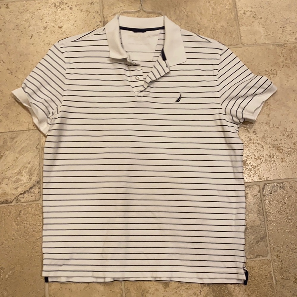 Nautica Men’s Black/White Striped Polo Sz L